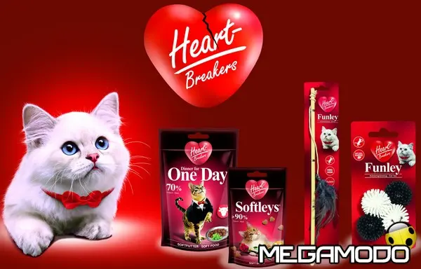 gatto con alimenti snack accessori e logo