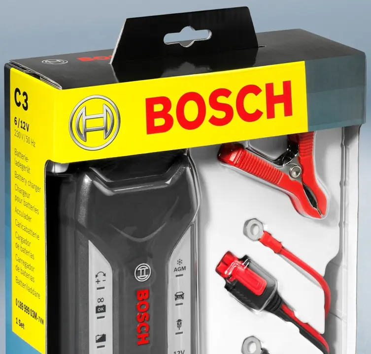Caricabatterie Bosch C3 da 6-12 Volt, ricarica sicura e automatica per moto e scooter 