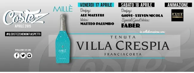 All'Hotel Costez di Cazzago il 17/4 Ale Maestri e Matteo Palumbo, il 18/4 Giovi, Steven Nicola e Faber 