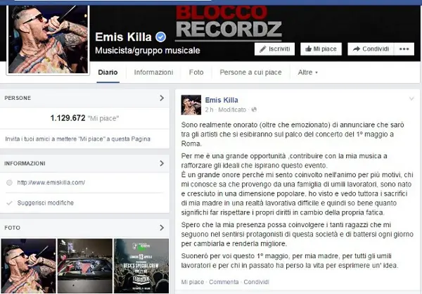 Emis Killa al Concerto del Primo Maggio a Roma
