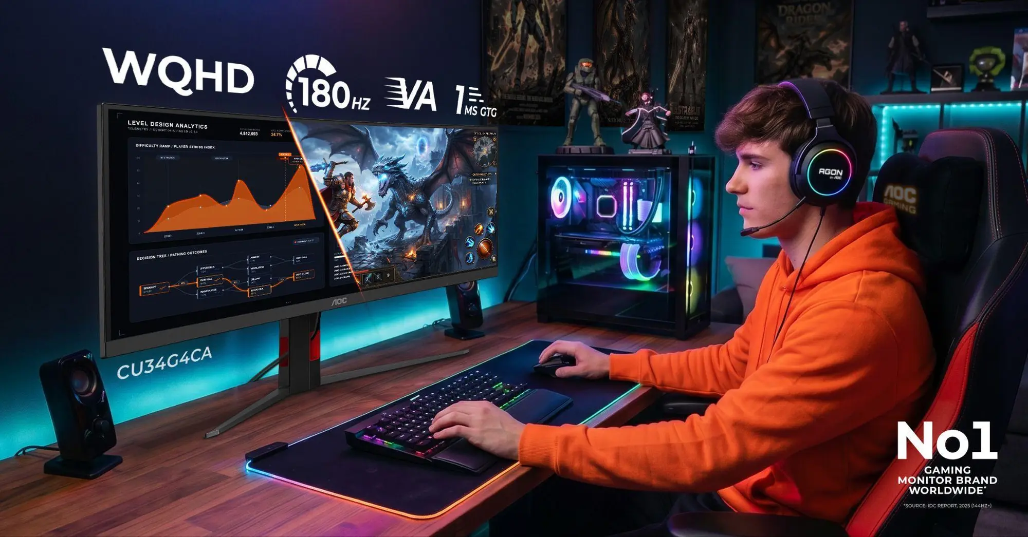 AOC lancia due nuovi monitor gaming ultrawide curvi da 34'' con refresh rate fino a 250 Hz