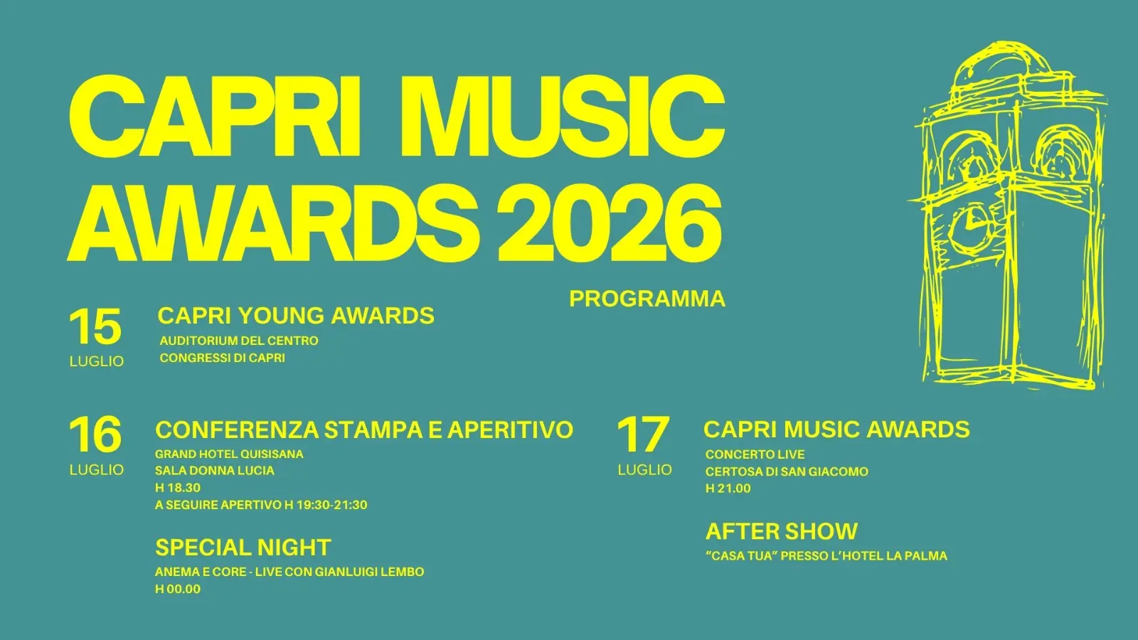 Capri Music Awards 2026: confermati Samurai Jay, LDA, AKA 7even e Aura Venosa