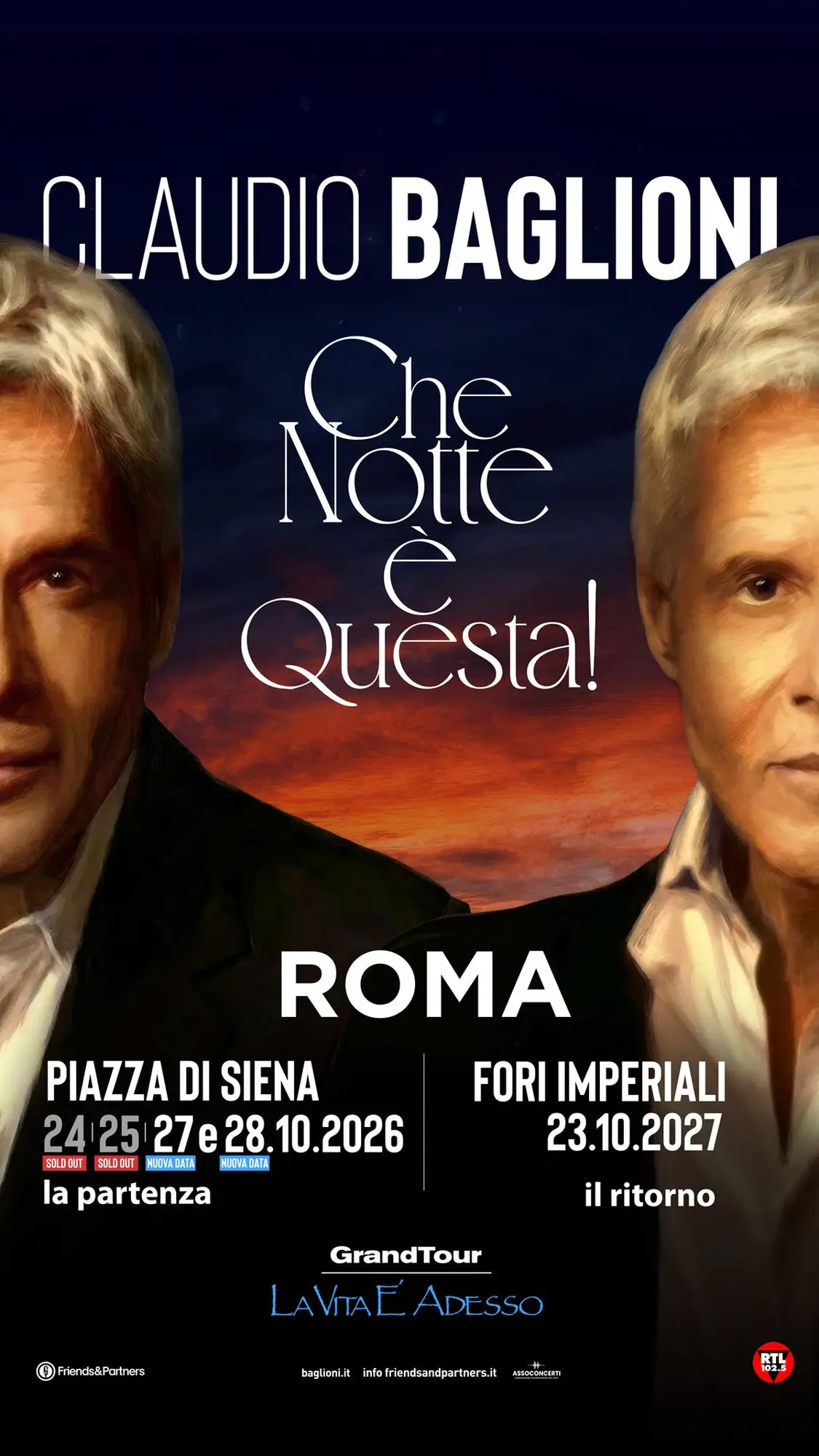 Claudio Baglioni aggiunge nuovi concerti a Roma per il grande ritorno a Piazza di Siena