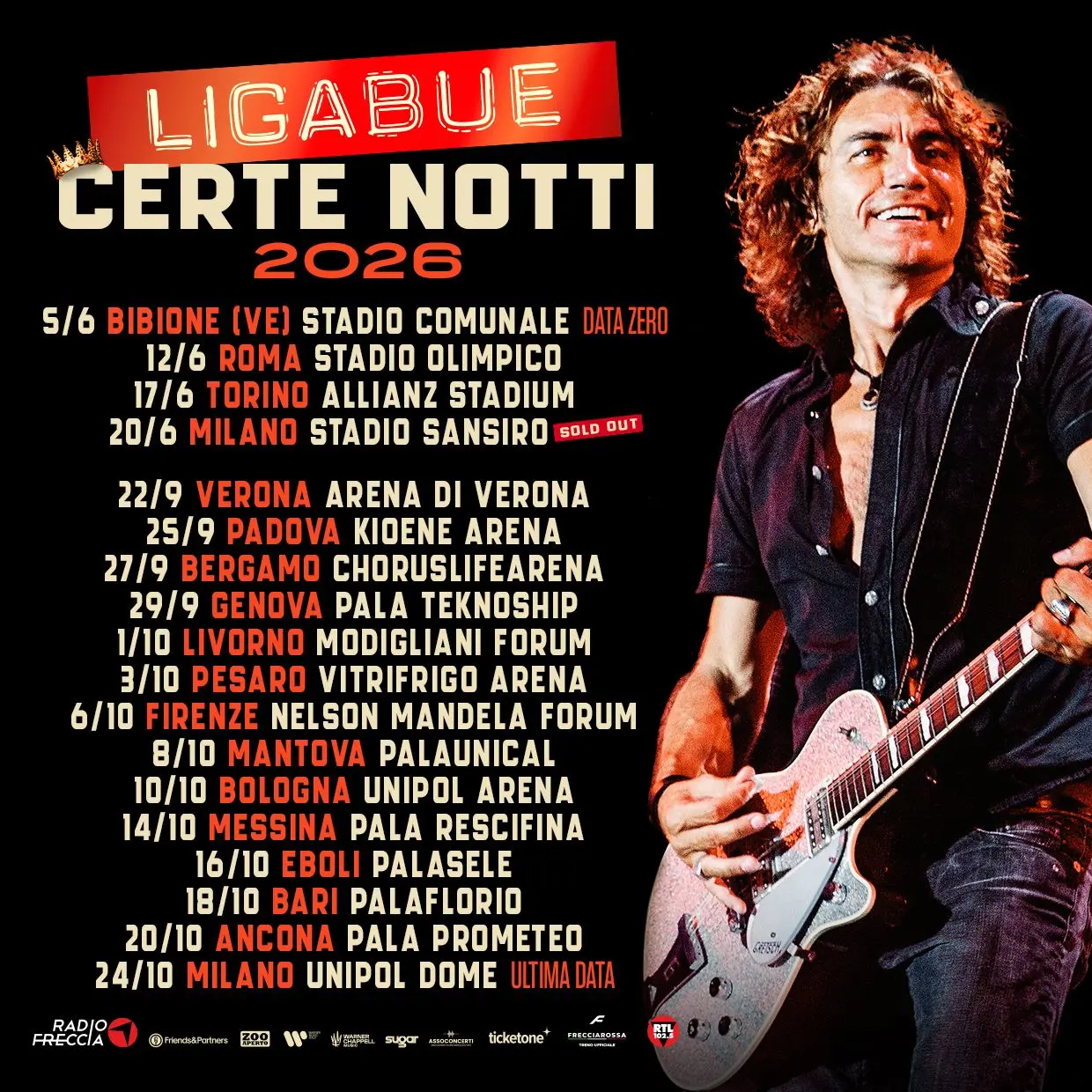 Ligabue dà il via al tour europeo Certe Notti in Europa e inaugura l'Unipol Dome